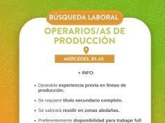 Búsqueda laboral: empresa local busca operarios/as de Producción para incorporar a su equipo