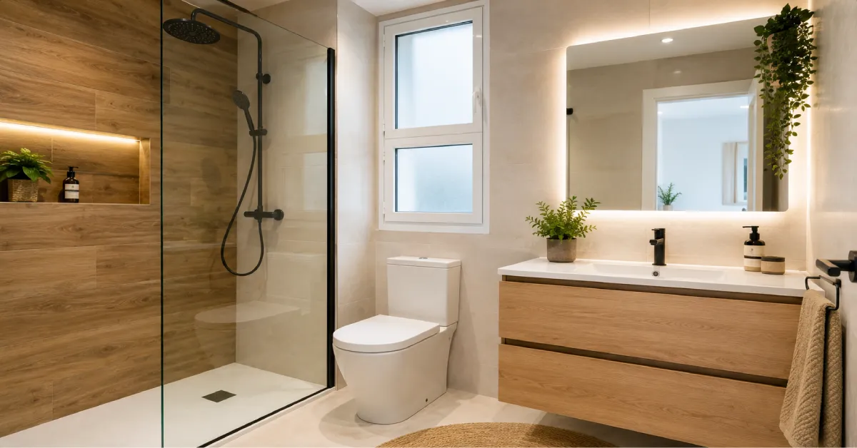 Baño moderno reformado con plato de ducha en Lloret de Mar